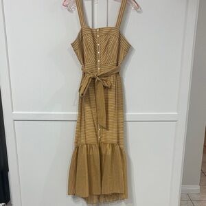 Ever New Melbourne Mustard Stripe Sleeveless Tie-Waist Midi Dress USA size 6
